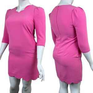 Tahari Women Size 10 Pink 3/4 Sleeve Stretch Crepe Scallop Edge Shift NEW Dress